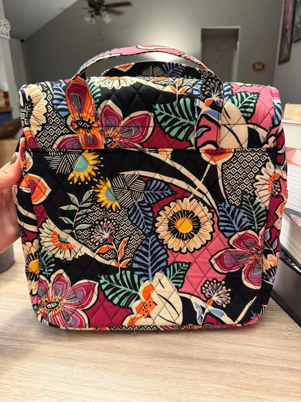 Vera Bradley Black Floral Quilted Cosmetic Case with Multicolor Blooms